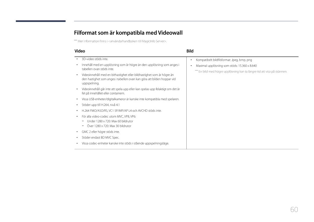 Samsung LH10DBDPLBC/EN manual Filformat som är kompatibla med Videowall 