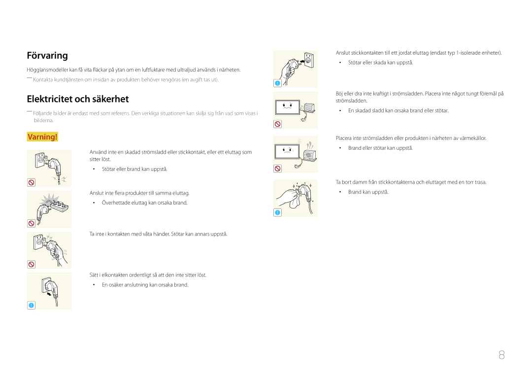 Samsung LH10DBDPLBC/EN manual Förvaring, Elektricitet och säkerhet 