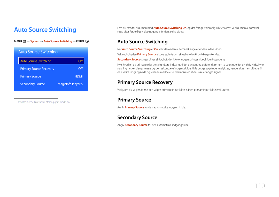 Samsung LH10DBDPLBC/EN manual Auto Source Switching, 110 