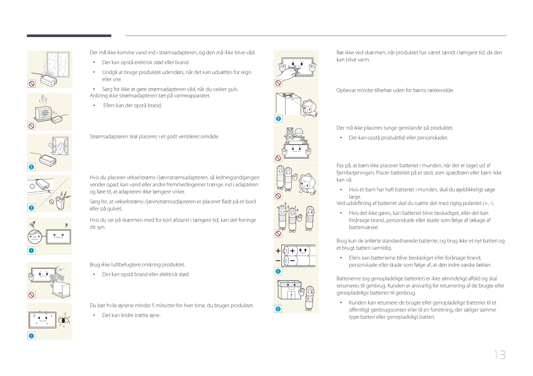 Samsung LH10DBDPLBC/EN manual Der kan opstå brand eller elektrisk stød 