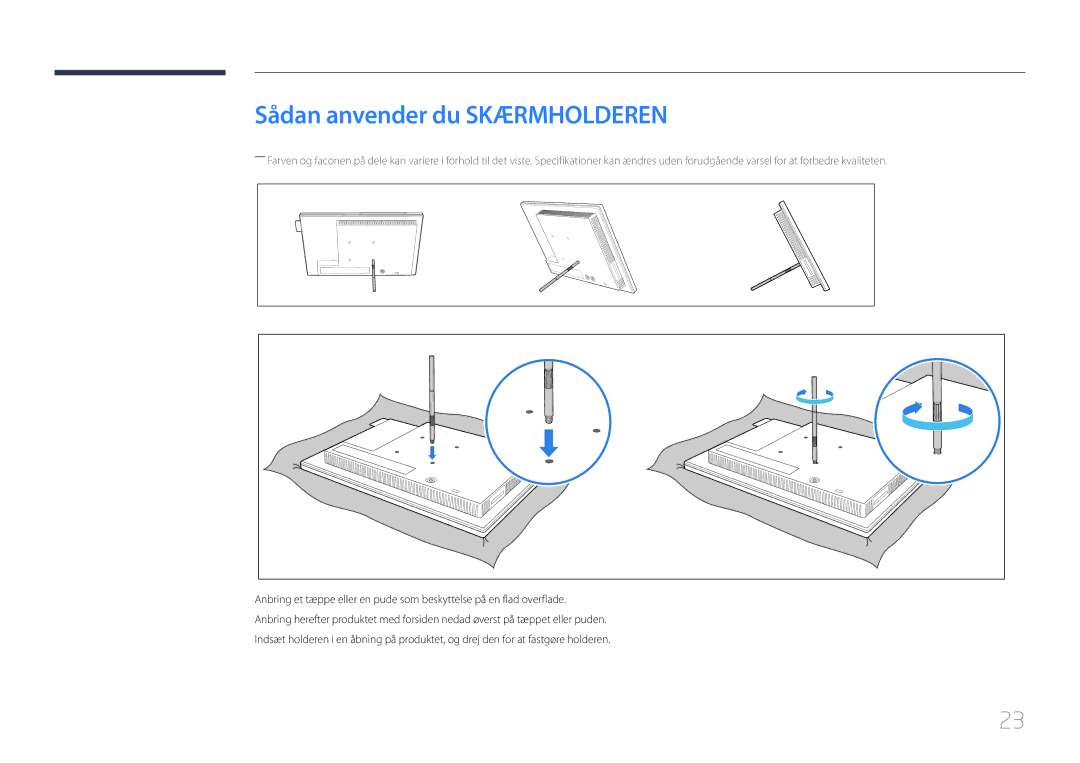 Samsung LH10DBDPLBC/EN manual Sådan anvender du Skærmholderen 