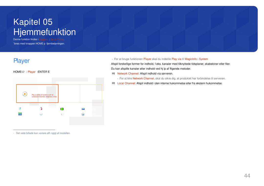 Samsung LH10DBDPLBC/EN manual Hjemmefunktion, Schedule Template, Home → Player →ENTER E 