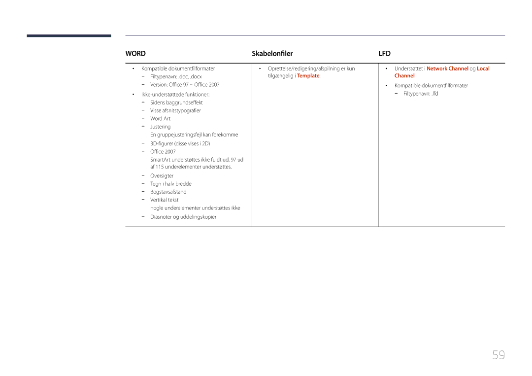 Samsung LH10DBDPLBC/EN manual Skabelonfiler, Office, Oversigter, Channel 