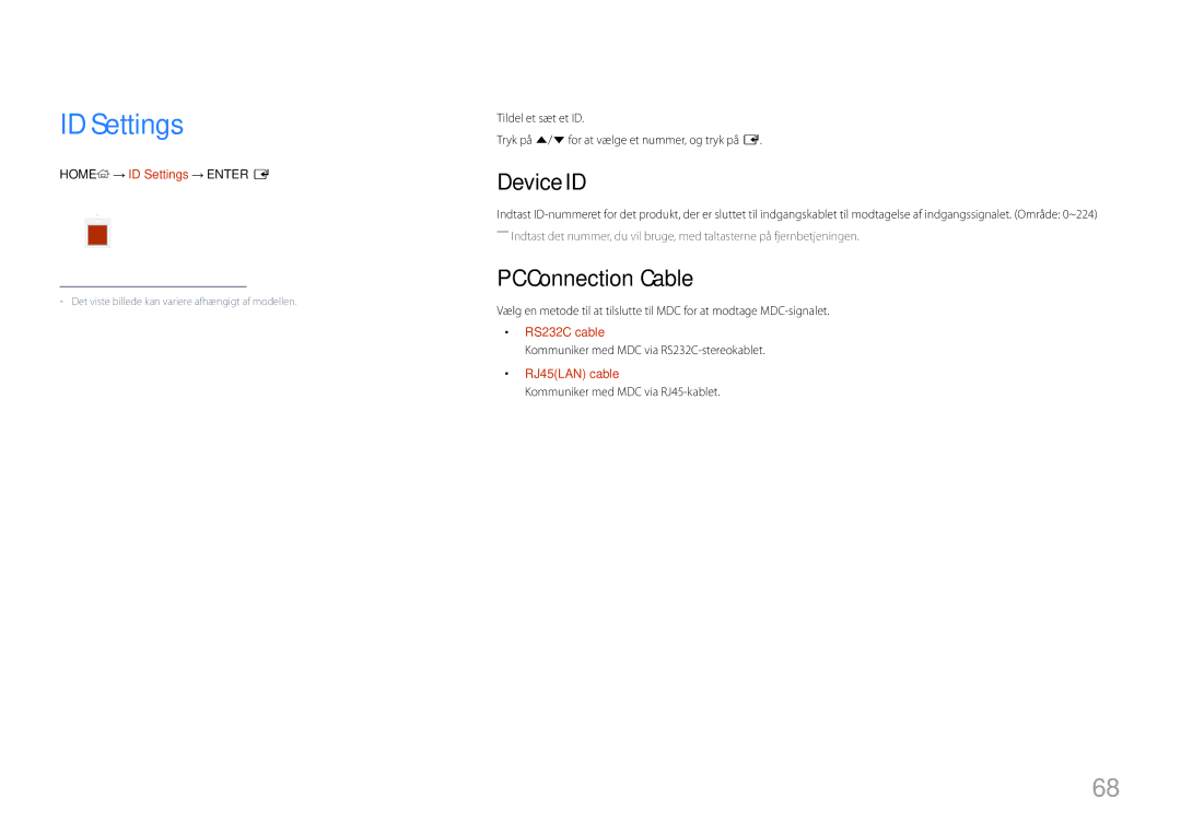 Samsung LH10DBDPLBC/EN manual ID Settings, Device ID, PC Connection Cable 