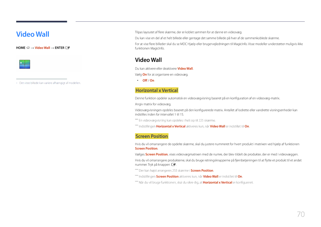 Samsung LH10DBDPLBC/EN manual Video Wall, Horizontal x Vertical, Screen Position 