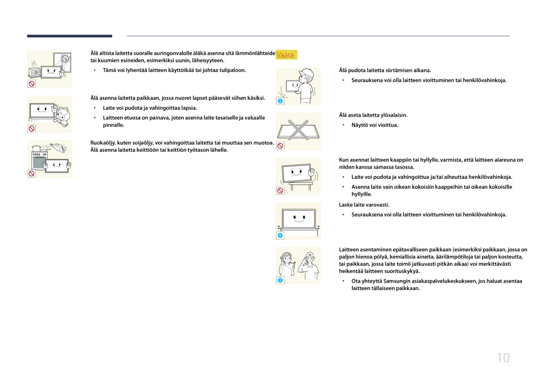 Samsung LH10DBDPLBC/EN manual Tämä voi lyhentää laitteen käyttöikää tai johtaa tulipaloon 