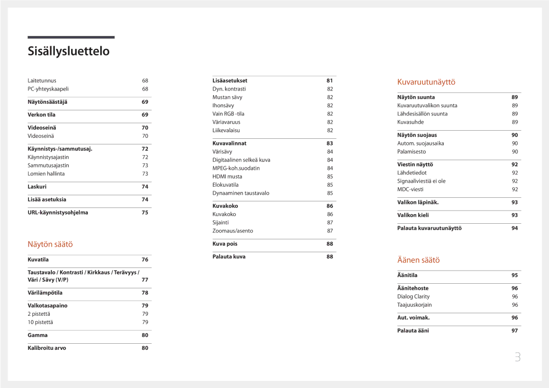 Samsung LH10DBDPLBC/EN manual Äänen säätö 