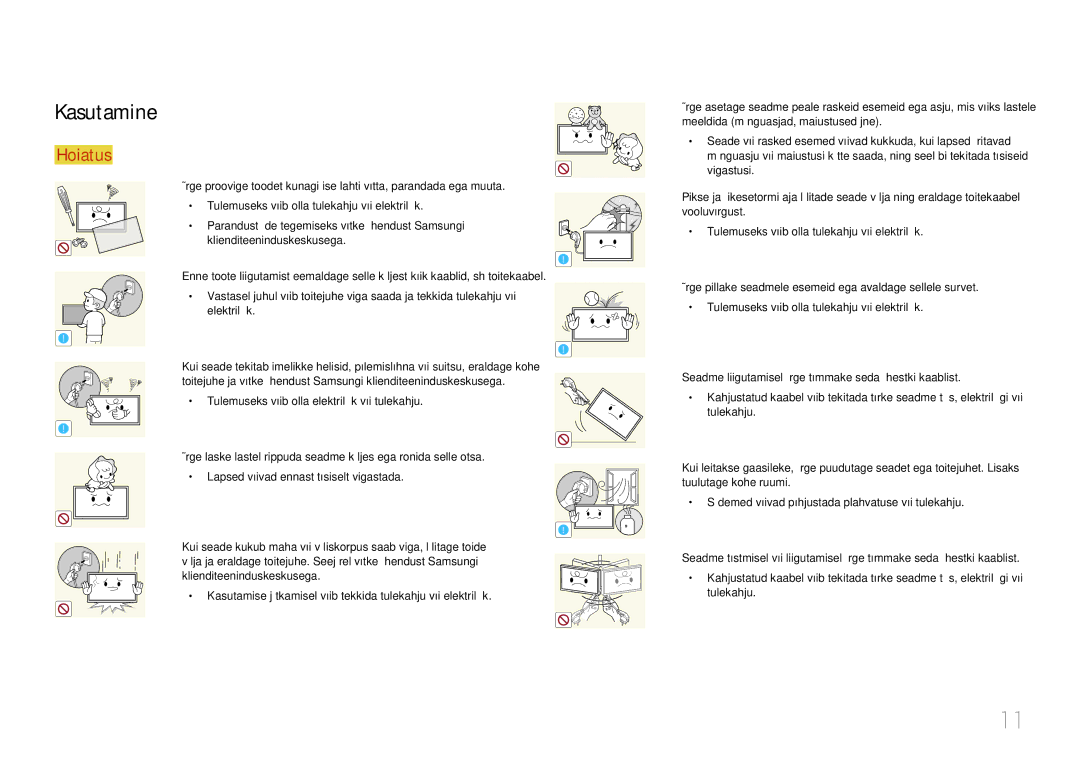 Samsung LH10DBDPLBC/EN manual Kasutamine, Kasutamise jätkamisel võib tekkida tulekahju või elektrilöök 