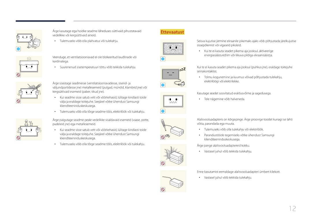 Samsung LH10DBDPLBC/EN manual Kergsüttivaid esemeid paber, tikud jne 