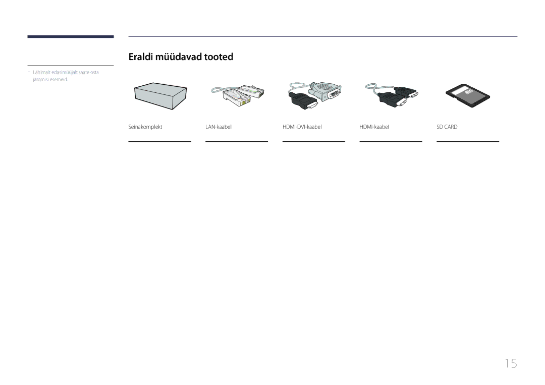 Samsung LH10DBDPLBC/EN manual Eraldi müüdavad tooted, Seinakomplekt LAN-kaabel HDMI-DVI-kaabel HDMI-kaabel 