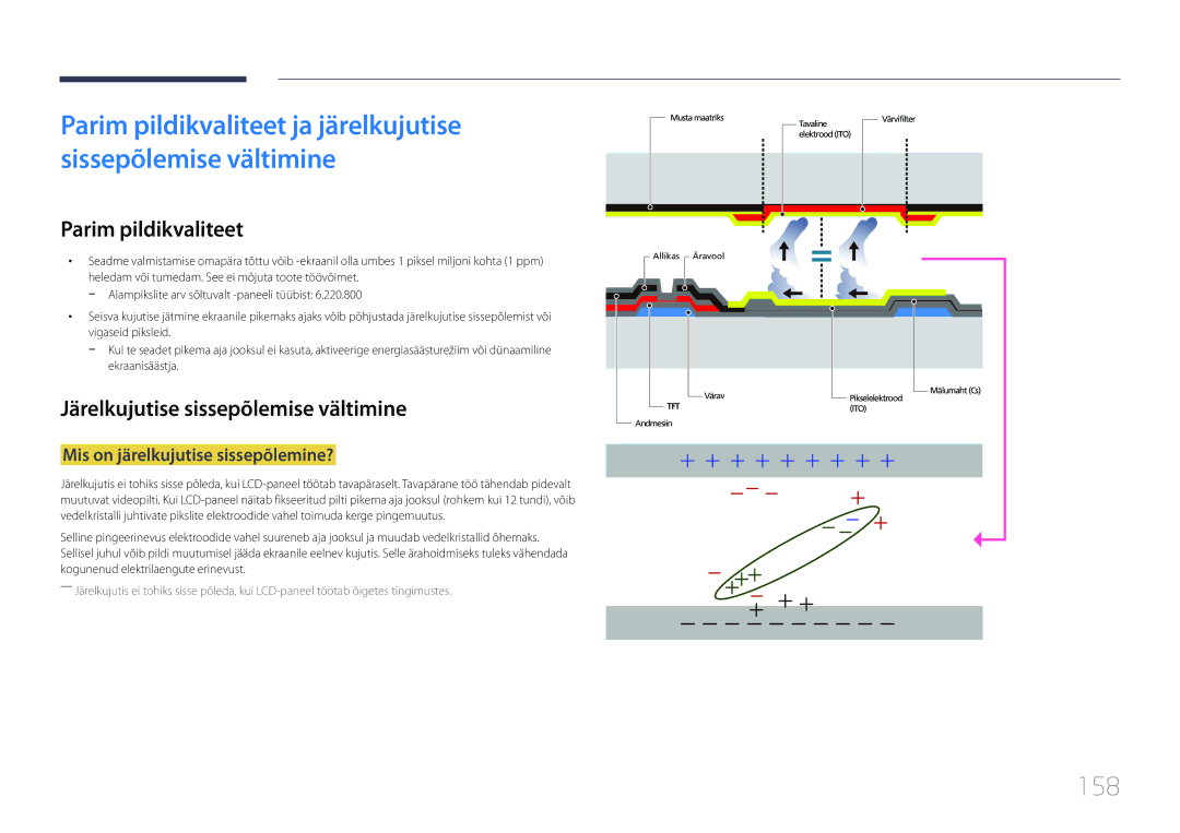 Samsung LH10DBDPLBC/EN manual 158, Parim pildikvaliteet, Järelkujutise sissepõlemise vältimine 