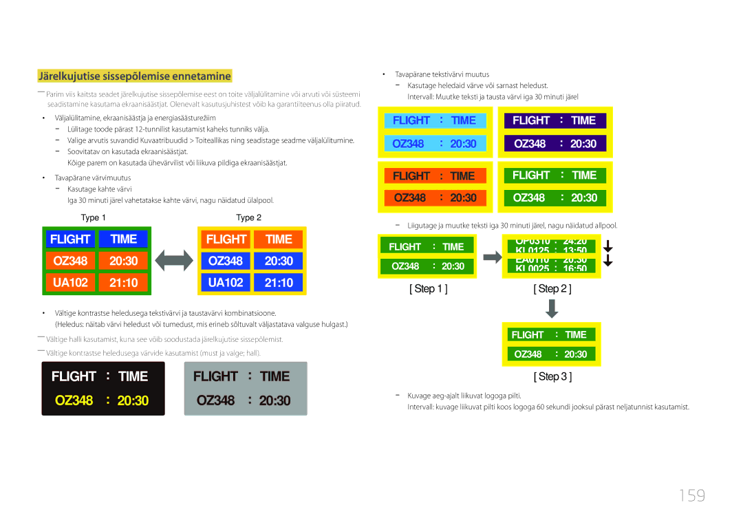 Samsung LH10DBDPLBC/EN manual 159, Järelkujutise sissepõlemise ennetamine 