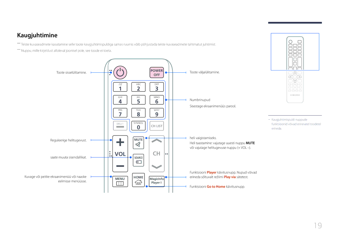 Samsung LH10DBDPLBC/EN manual Kaugjuhtimine, Toote sisselülitamine Reguleerige helitugevust, Saate muuta sisendallikat 