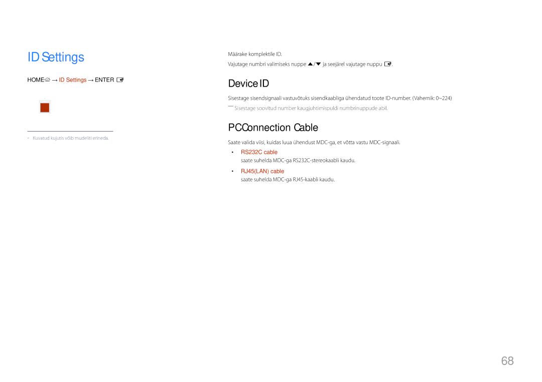 Samsung LH10DBDPLBC/EN manual ID Settings, Device ID, PC Connection Cable 