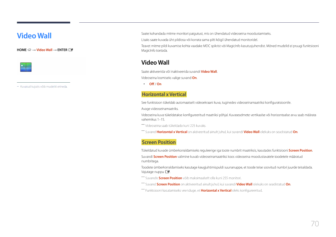 Samsung LH10DBDPLBC/EN manual Video Wall, Horizontal x Vertical, Screen Position 