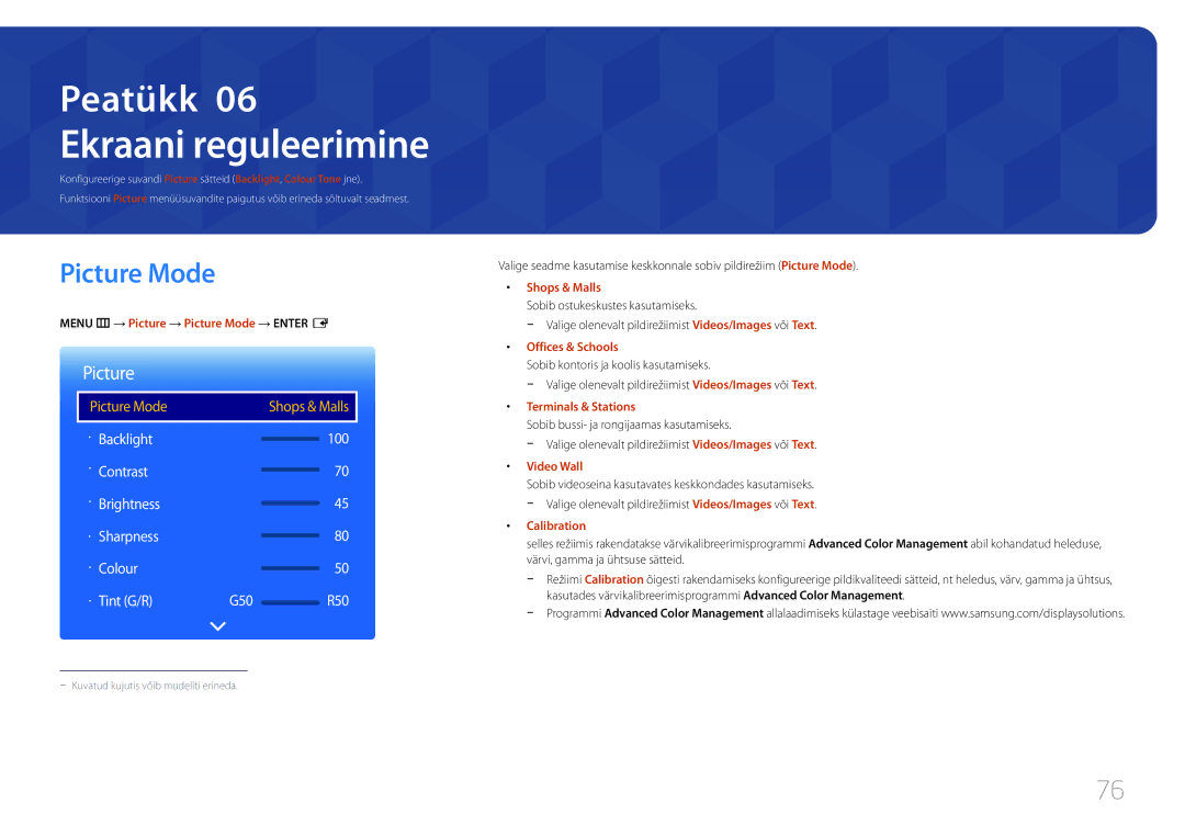 Samsung LH10DBDPLBC/EN manual Ekraani reguleerimine, Picture Mode 