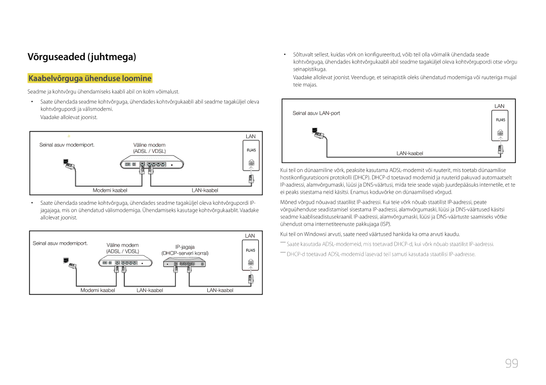 Samsung LH10DBDPLBC/EN manual Võrguseaded juhtmega, Kaabelvõrguga ühenduse loomine 