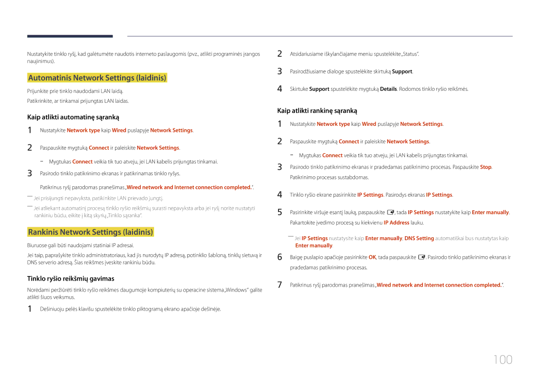 Samsung LH10DBDPLBC/EN 100, Automatinis Network Settings laidinis, Rankinis Network Settings laidinis, Enter manually 