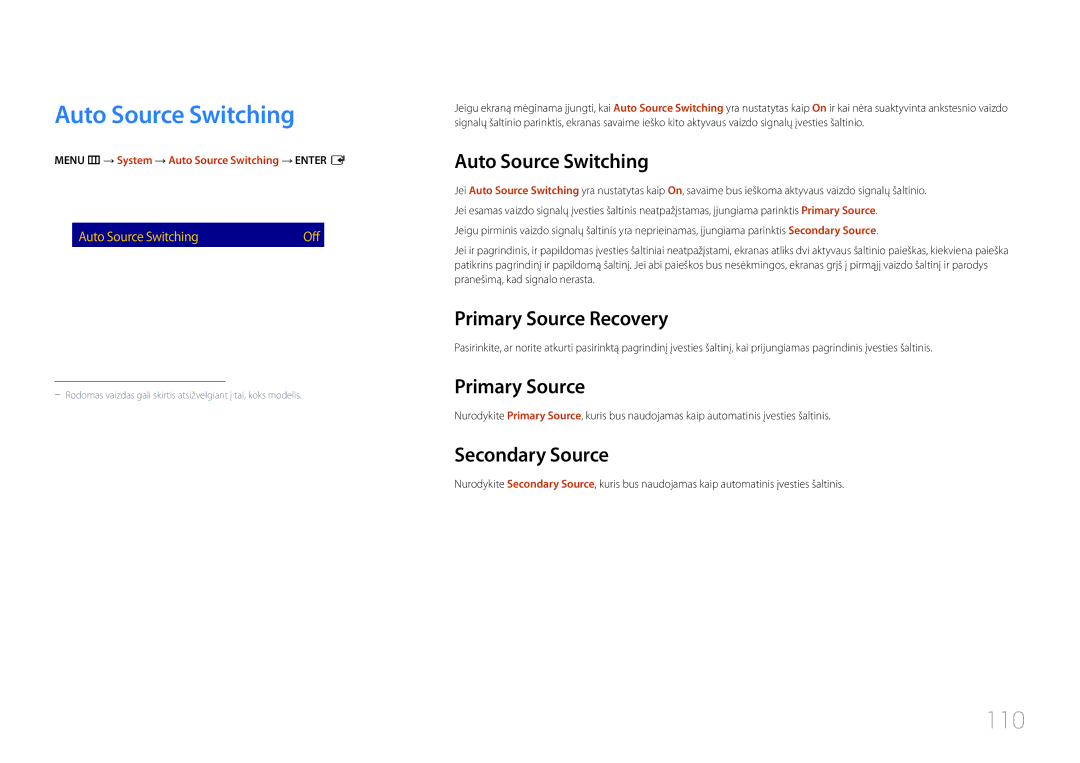 Samsung LH10DBDPLBC/EN manual Auto Source Switching, 110 