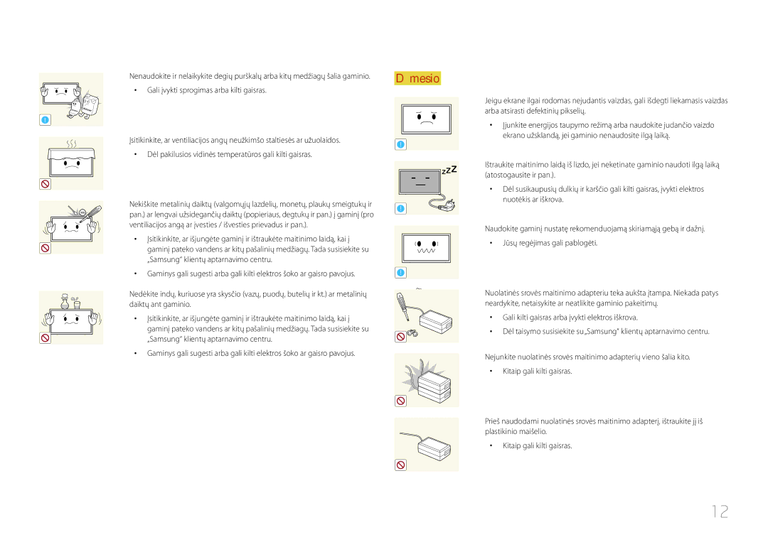 Samsung LH10DBDPLBC/EN manual Ventiliacijos angą ar įvesties / išvesties prievadus ir pan 