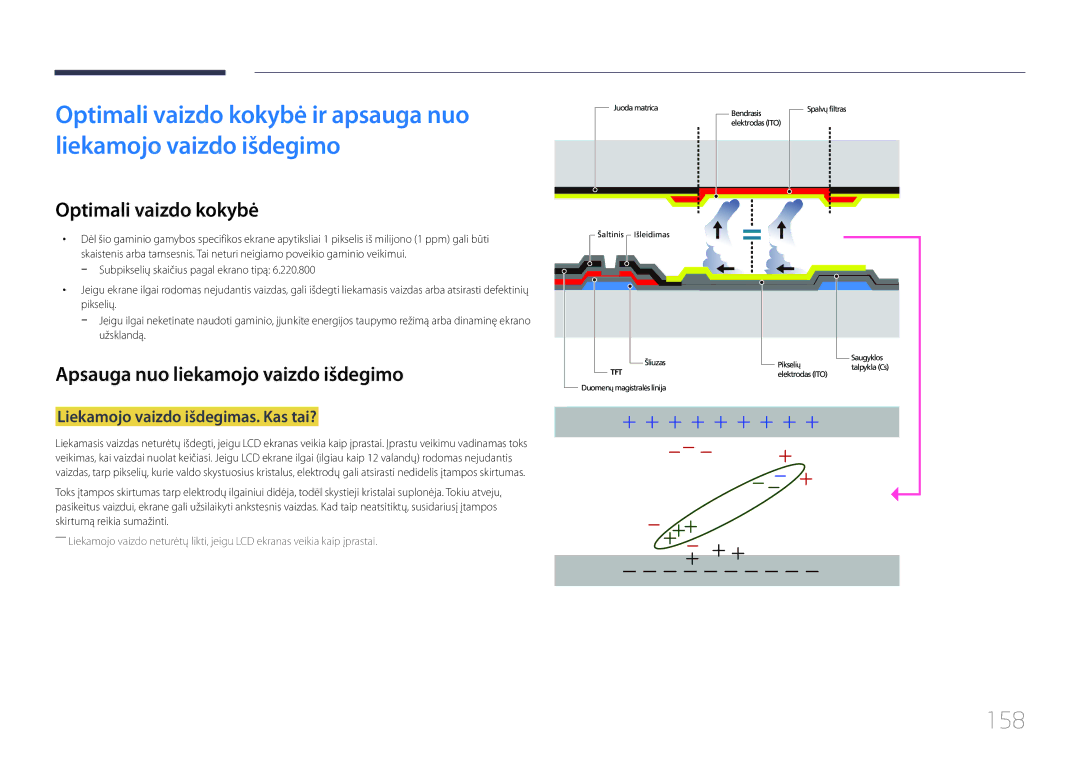 Samsung LH10DBDPLBC/EN manual 158, Optimali vaizdo kokybė, Apsauga nuo liekamojo vaizdo išdegimo 