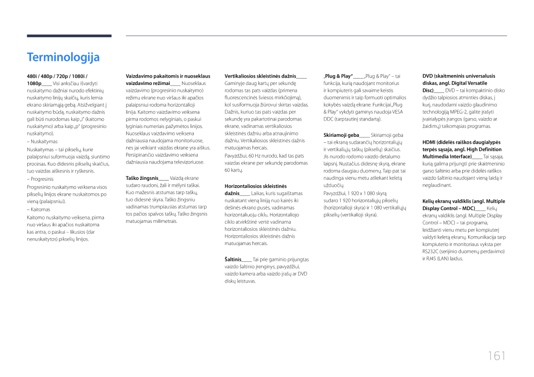 Samsung LH10DBDPLBC/EN manual Terminologija, 161 