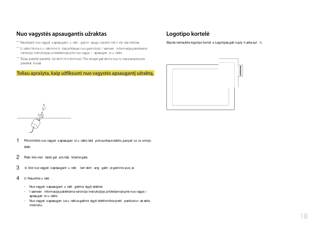 Samsung LH10DBDPLBC/EN manual Nuo vagystės apsaugantis užraktas, Logotipo kortelė 