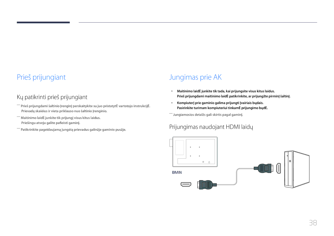 Samsung LH10DBDPLBC/EN manual Šaltinio įrenginio prijungimas ir naudojimas, Prieš prijungiant, Jungimas prie AK 