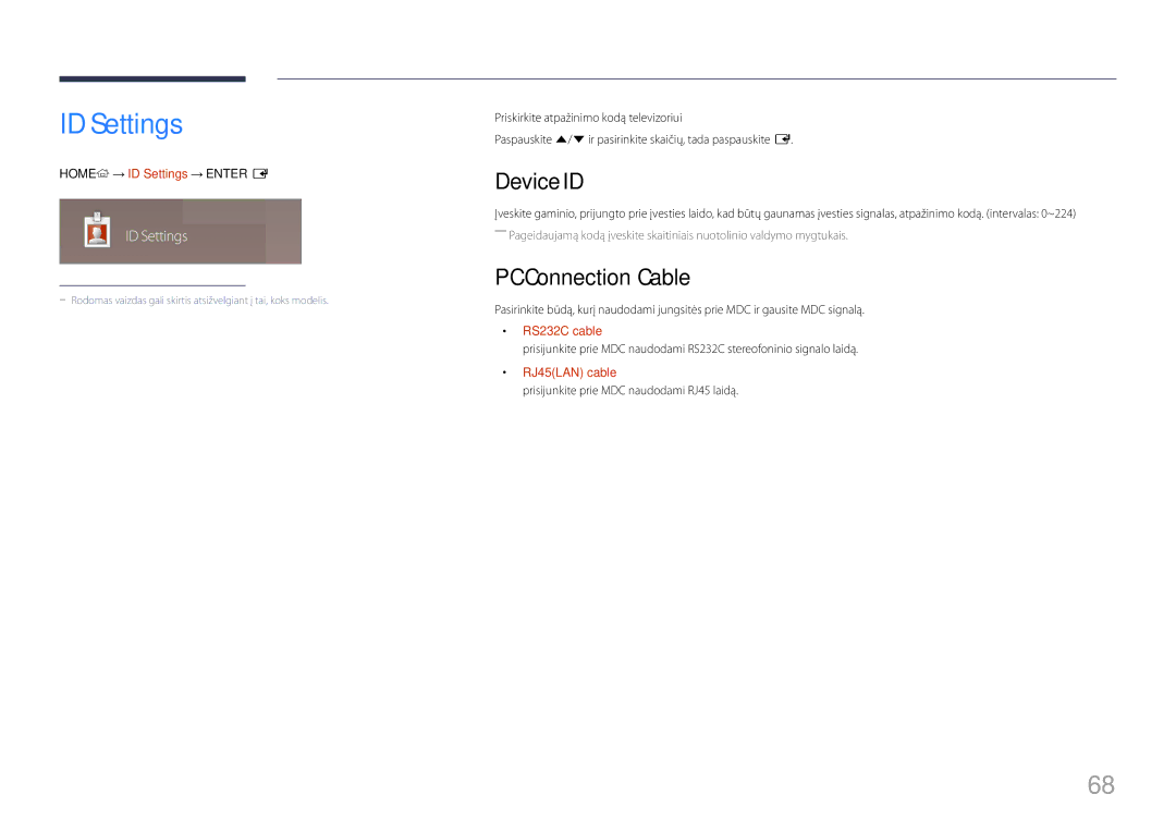 Samsung LH10DBDPLBC/EN manual ID Settings, Device ID, PC Connection Cable 