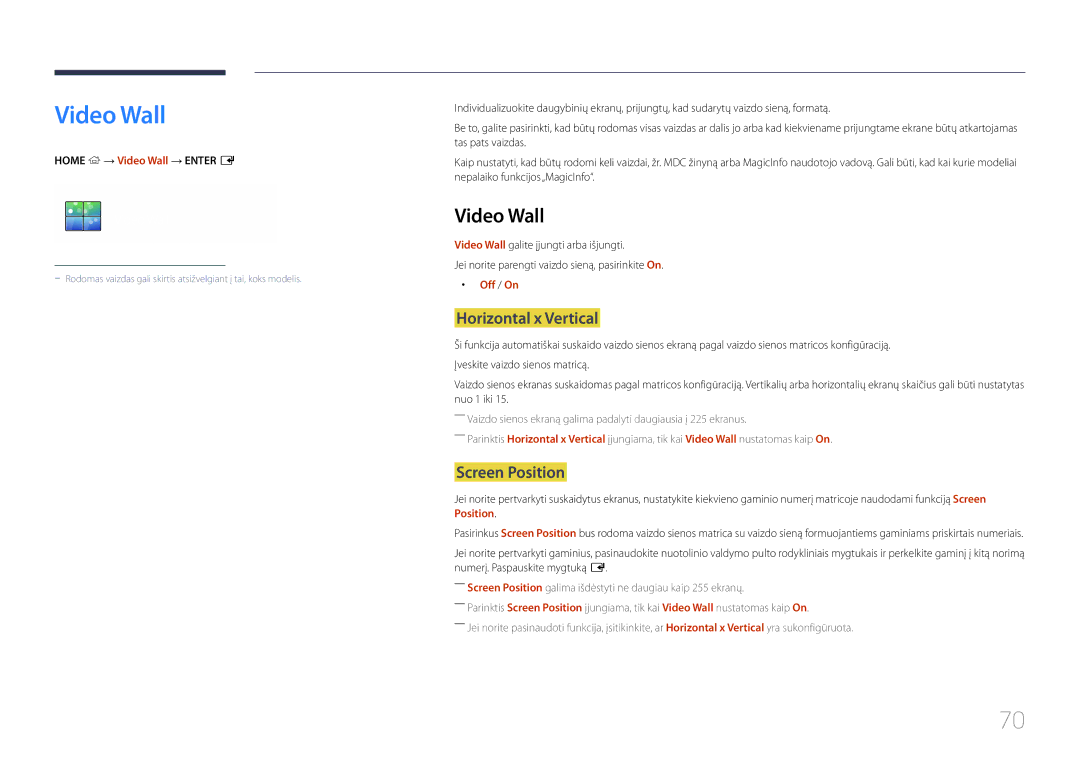 Samsung LH10DBDPLBC/EN manual Video Wall, Horizontal x Vertical, Screen Position 