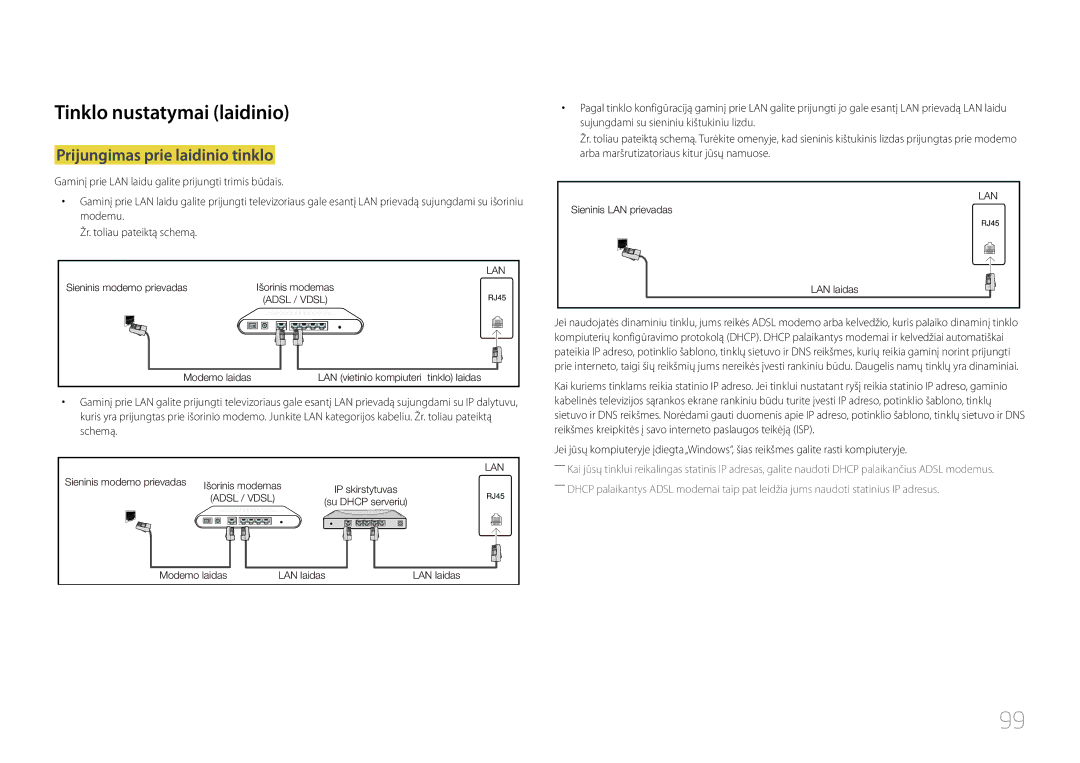 Samsung LH10DBDPLBC/EN manual Tinklo nustatymai laidinio, Prijungimas prie laidinio tinklo 