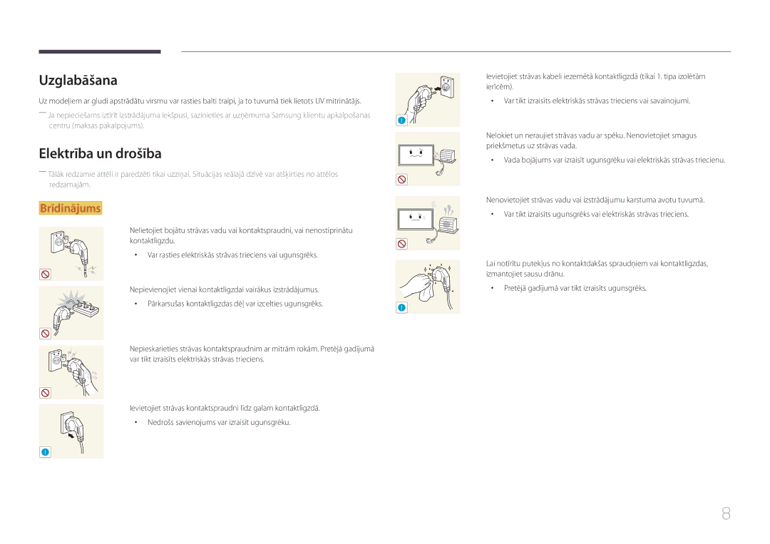 Samsung LH10DBDPLBC/EN manual Uzglabāšana, Elektrība un drošība 