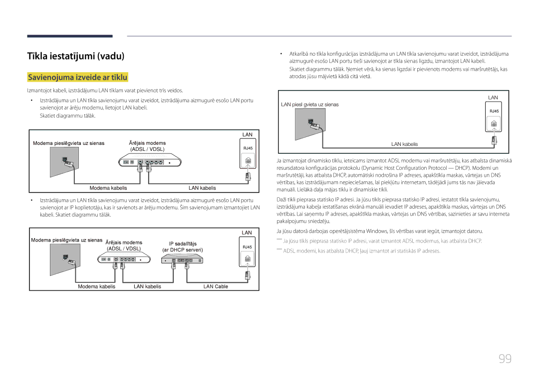 Samsung LH10DBDPLBC/EN manual Tīkla iestatījumi vadu, Savienojuma izveide ar tīklu 