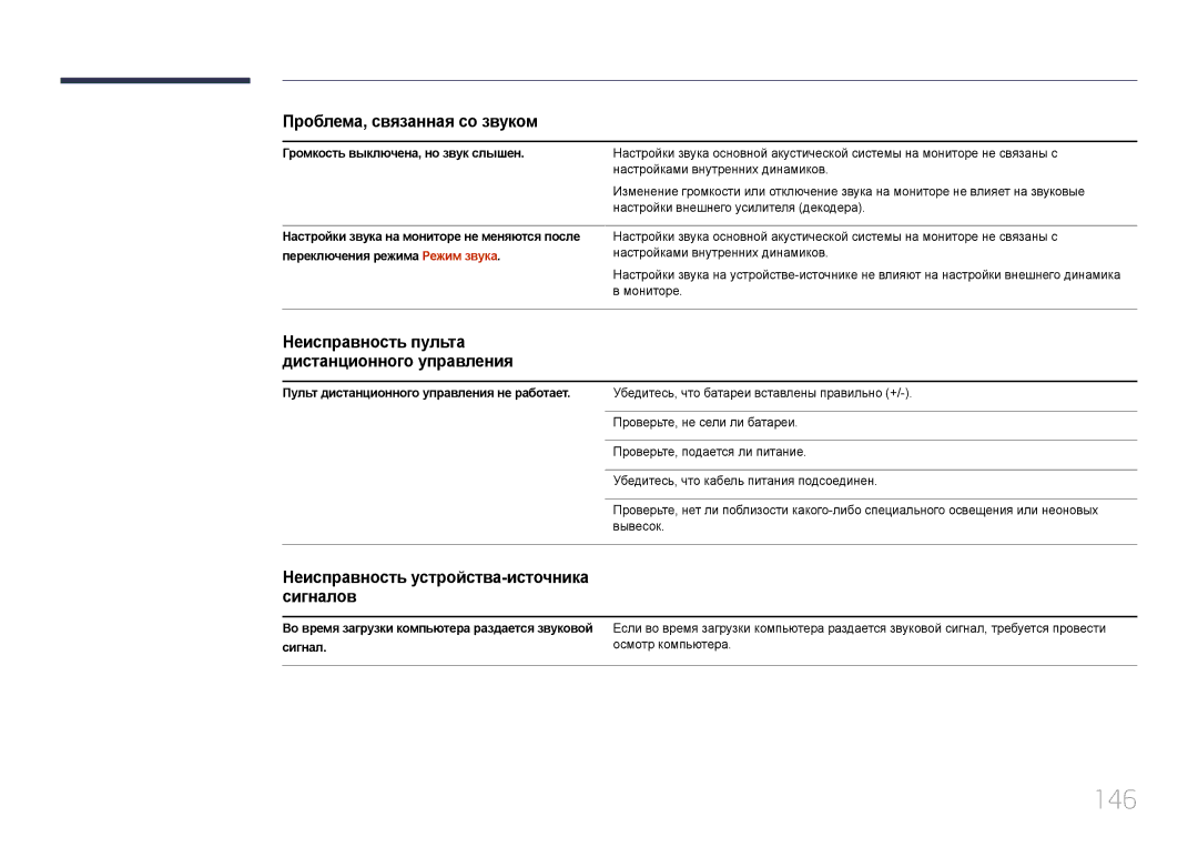 Samsung LH10DBDPLBC/EN manual 146, Неисправность устройства-источника сигналов 
