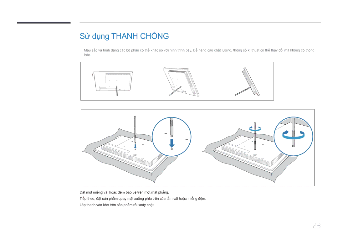 Samsung LH10DBDPLBC/XY manual Sử dụng Thanh Chống, Lắ́p thanh và̀o khe trên sả̉n phẩ̉m rồ̀i xoá́y chặ̣t 