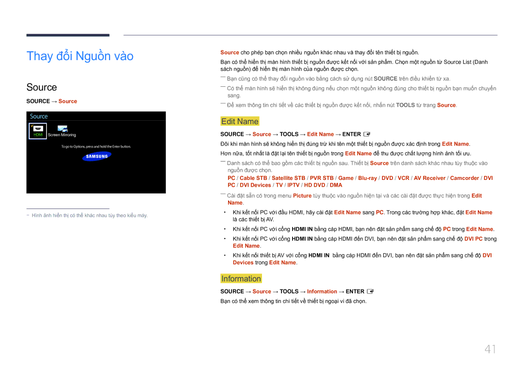 Samsung LH10DBDPLBC/XY manual Thay đôi Nguồn vào, Source, Edit Name, Information 