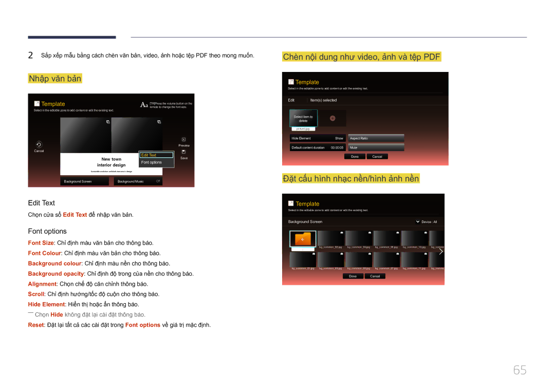 Samsung LH10DBDPLBC/XY manual Nhập văn bản, Đặt cấu hình nhạc nền/hình ảnh nền 
