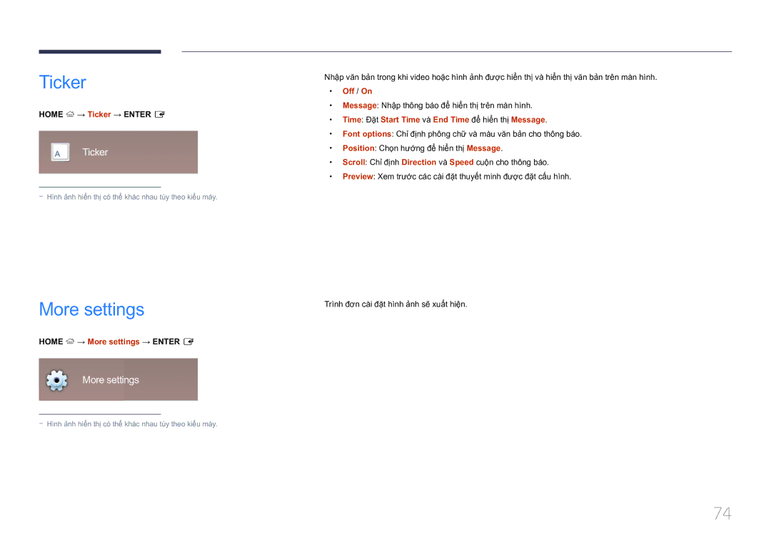 Samsung LH10DBDPLBC/XY manual Ticker, More settings 