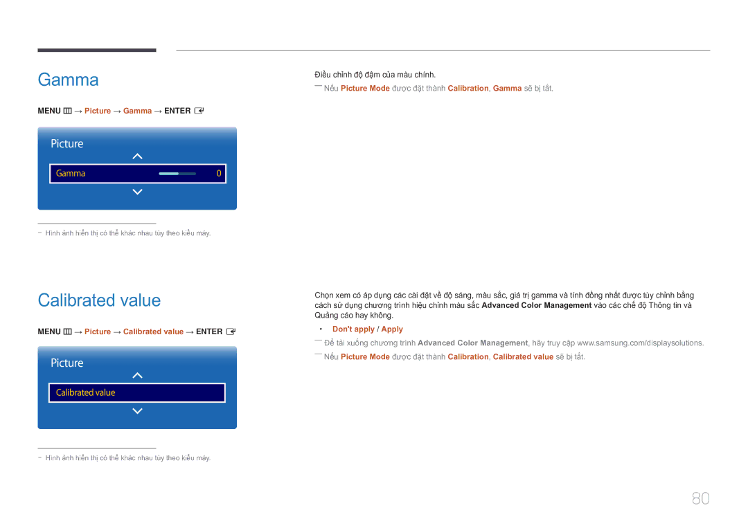 Samsung LH10DBDPLBC/XY manual Calibrated value, Menu m → Picture → Gamma → Enter E, Dont apply / Apply 