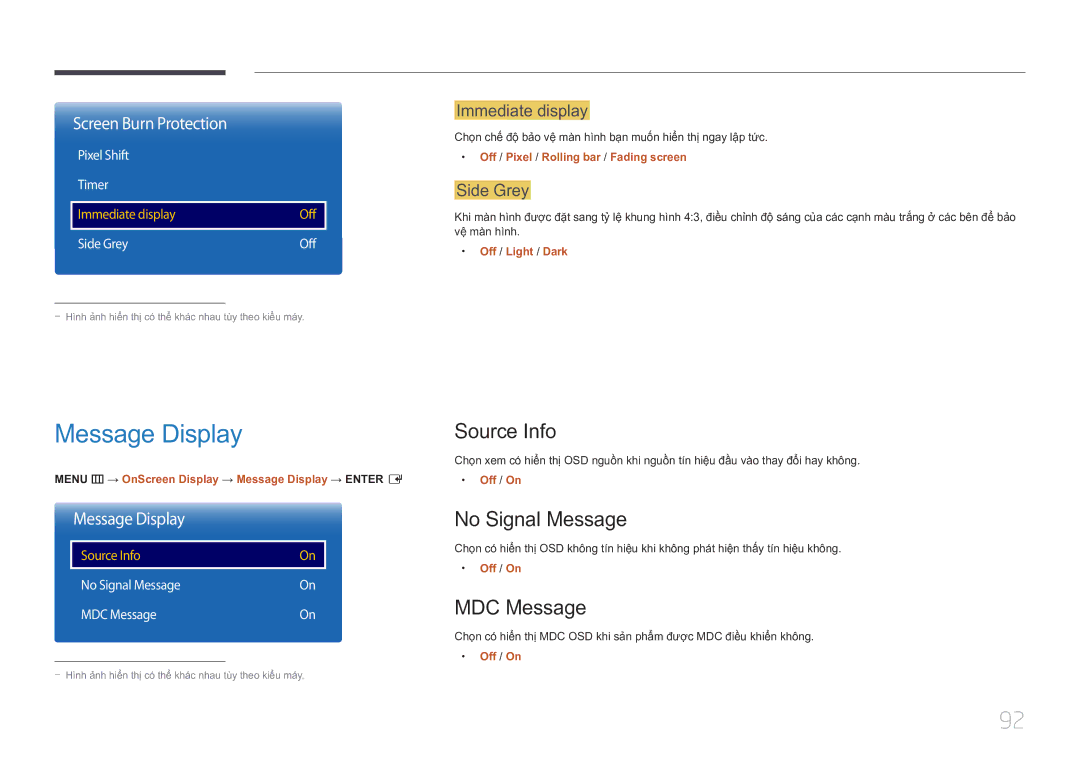 Samsung LH10DBDPLBC/XY manual Message Display, Source Info, No Signal Message, MDC Message 