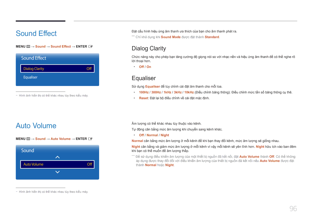 Samsung LH10DBDPLBC/XY manual Sound Effect, Auto Volume, Dialog Clarity, Equaliser 