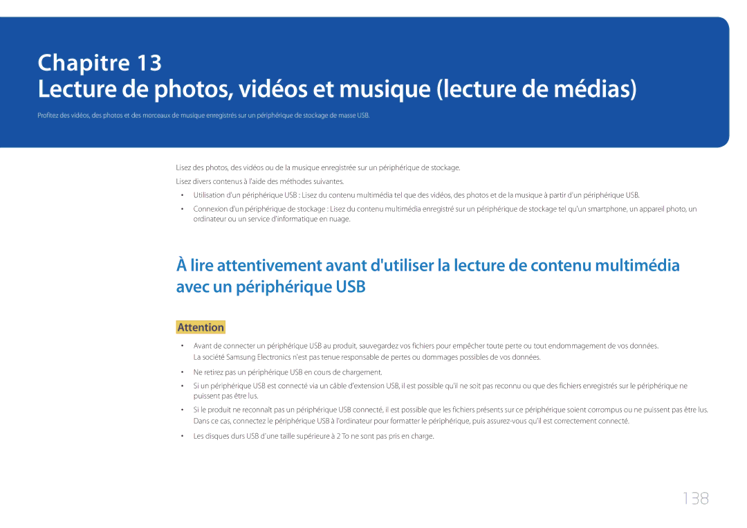 Samsung LH10DBEPTGC/EN, LH10DBEPEBB/EN, LH10DBEPPBB/EN manual Lecture de photos, vidéos et musique lecture de médias, 138 