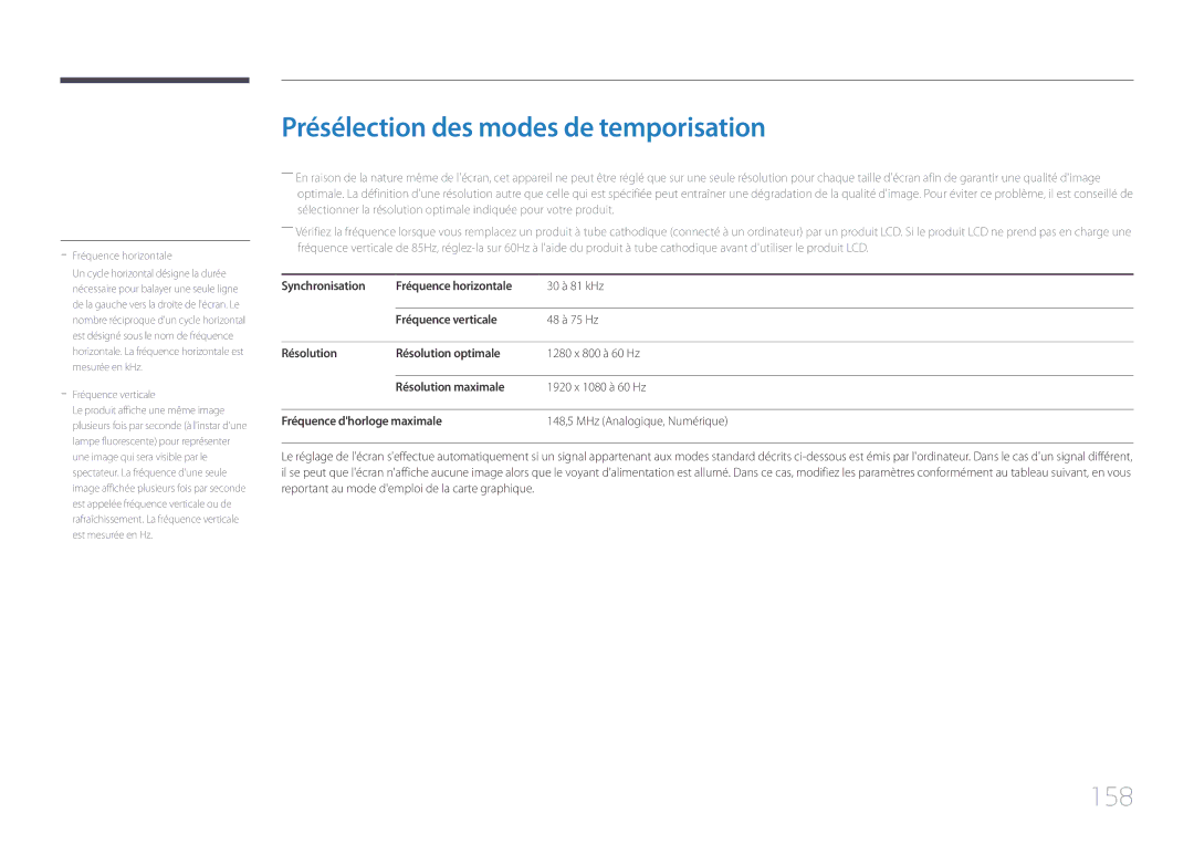 Samsung LH10DBEPPBB/EN, LH10DBEPTGC/EN, LH10DBEPEBB/EN manual Présélection des modes de temporisation, 158 