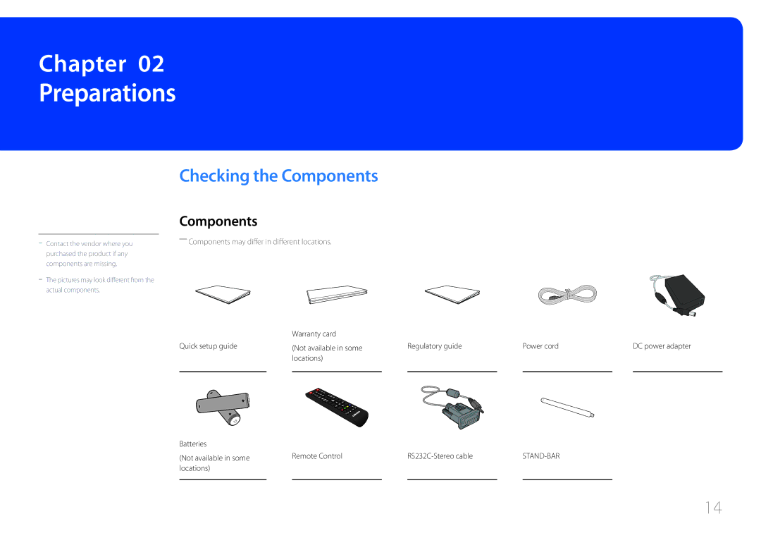 Samsung LH10DBEPPBB/EN, LH10DBEPTGC/EN, LH10DBEPEBB/EN manual Preparations, Checking the Components 