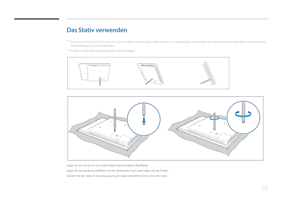 Samsung LH10DBEPTGC/EN, LH10DBEPEBB/EN, LH10DBEPPBB/EN manual Das Stativ verwenden 