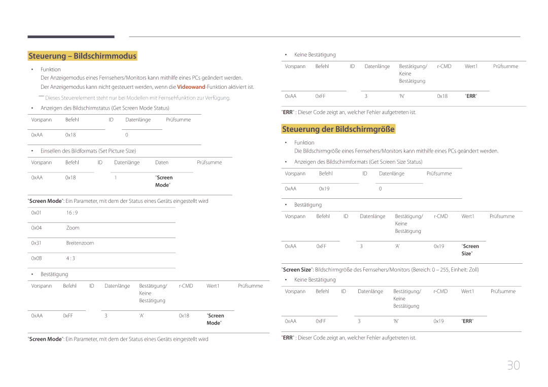 Samsung LH10DBEPTGC/EN, LH10DBEPEBB/EN, LH10DBEPPBB/EN manual Steuerung Bildschirmmodus, Steuerung der Bildschirmgröße 