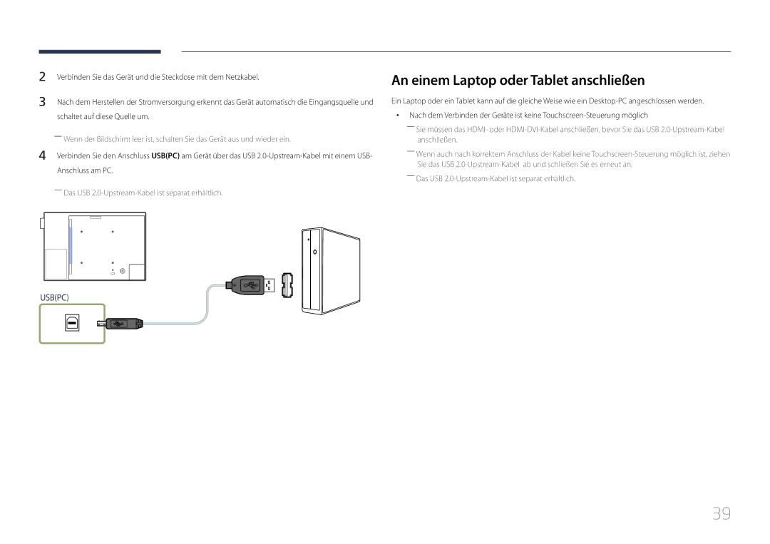 Samsung LH10DBEPTGC/EN, LH10DBEPEBB/EN, LH10DBEPPBB/EN manual An einem Laptop oder Tablet anschließen 