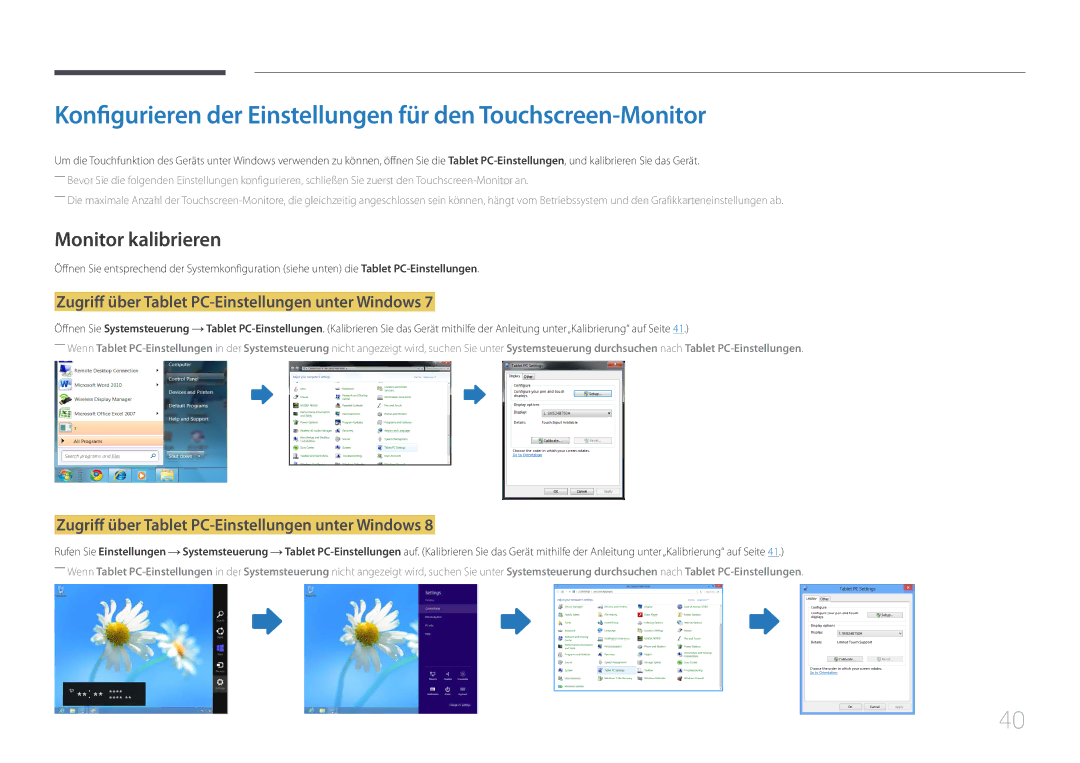 Samsung LH10DBEPEBB/EN, LH10DBEPTGC/EN Konfigurieren der Einstellungen für den Touchscreen-Monitor, Monitor kalibrieren 