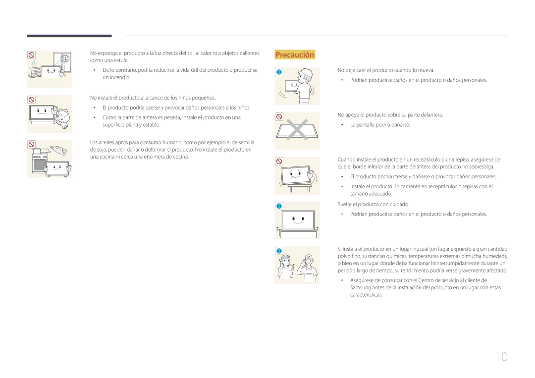 Samsung LH10DBEPEBB/EN, LH10DBEPTGC/EN, LH10DBEPPBB/EN manual Podrían producirse daños en el producto o daños personales 