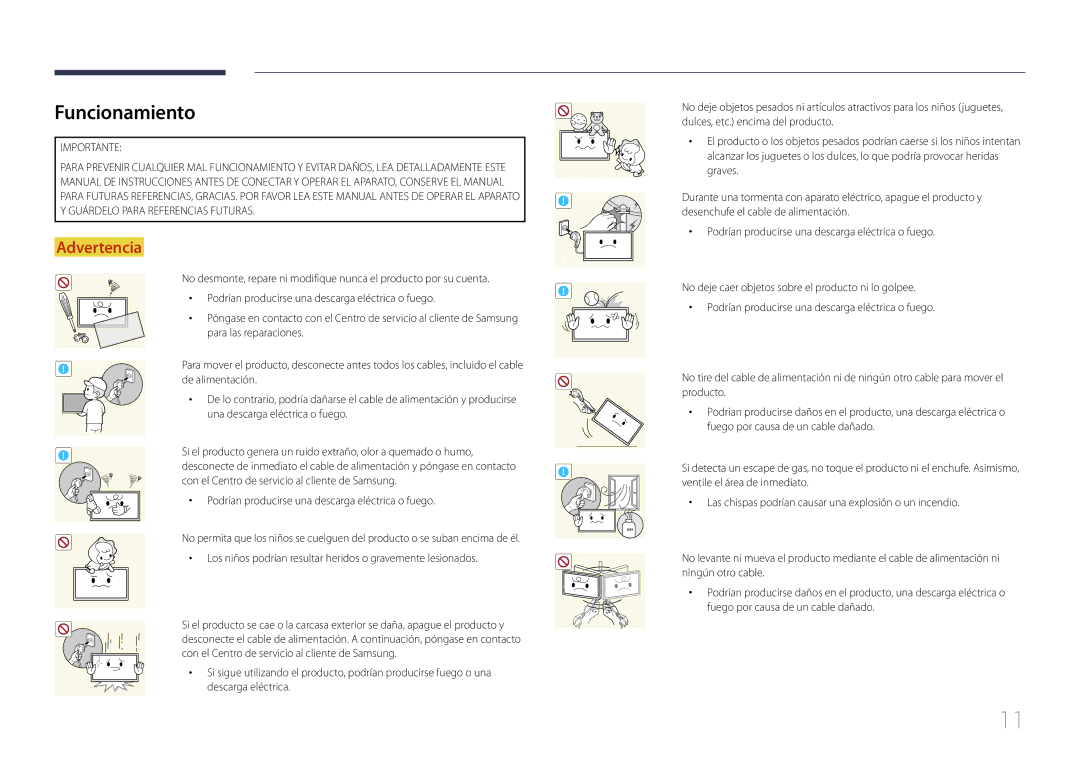 Samsung LH10DBEPPBB/EN, LH10DBEPTGC/EN manual Funcionamiento, Los niños podrían resultar heridos o gravemente lesionados 